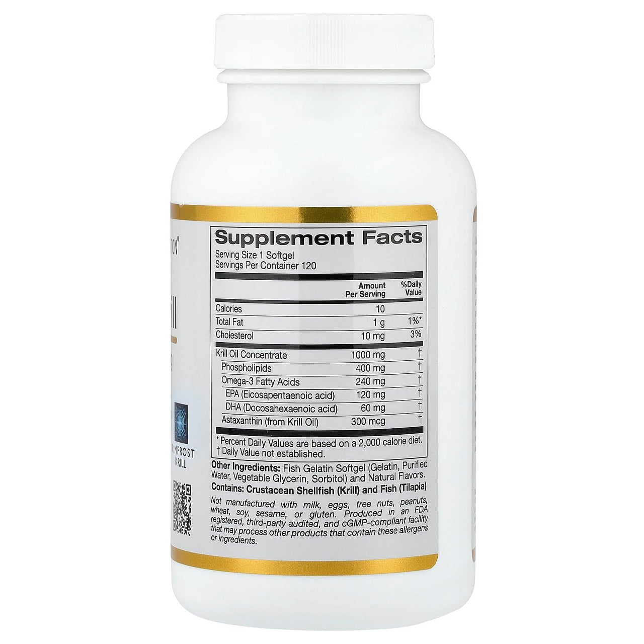 California Gold Nutrition Antarctic Krill Oil, Omega-3 Phospholipids with Naturally Occurring Astaxanthin, Natural Strawberry & Lemon Flavor, Non GMO, 1,000 mg, 120 Fish Gelatin Softgels