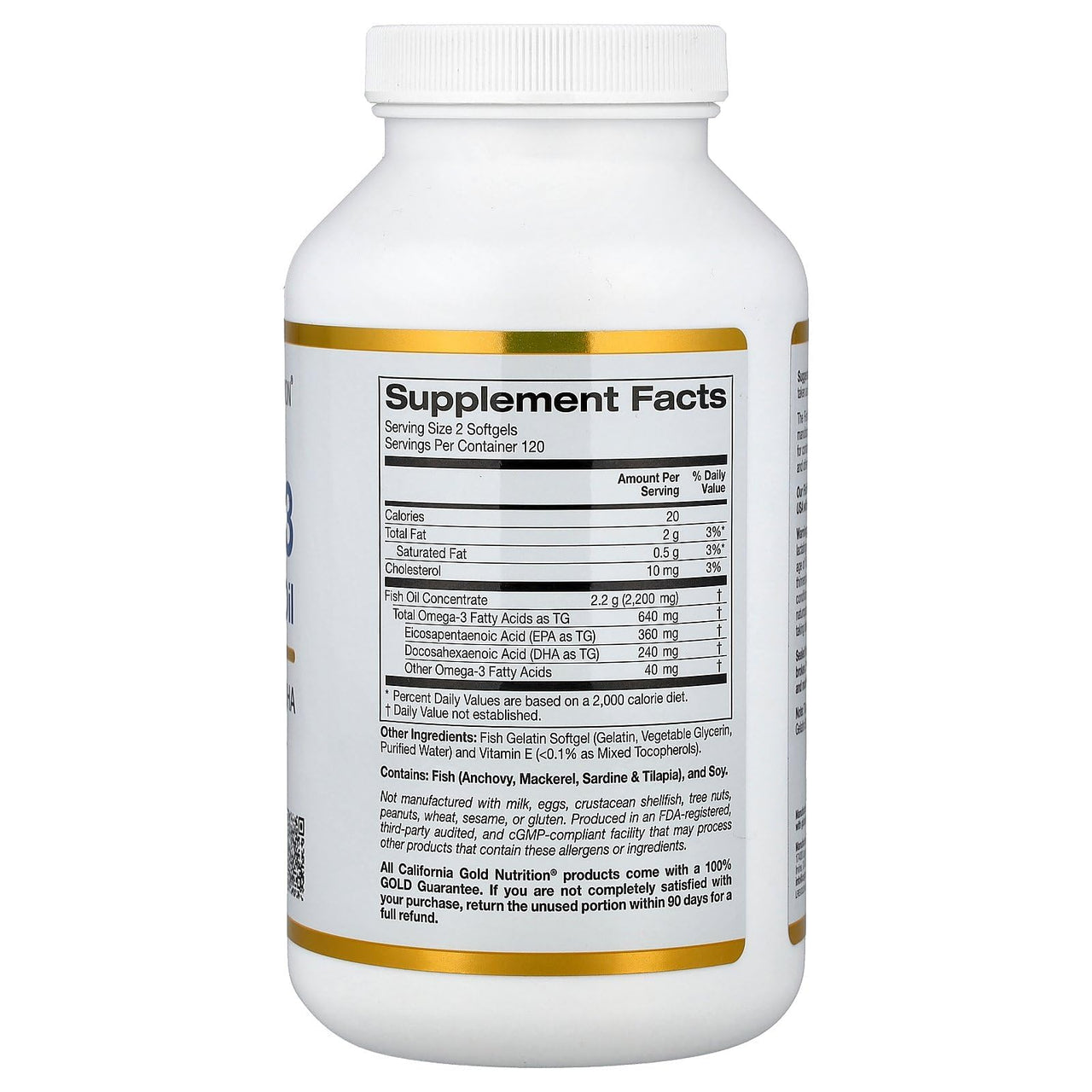 California Gold Nutrition Premium Fish Oil, Omega-3, 180 mg EPA, 120 mg DHA, Concentrated Triglyceride Form, 240 Fish Gelatin Softgels, 2 Pack