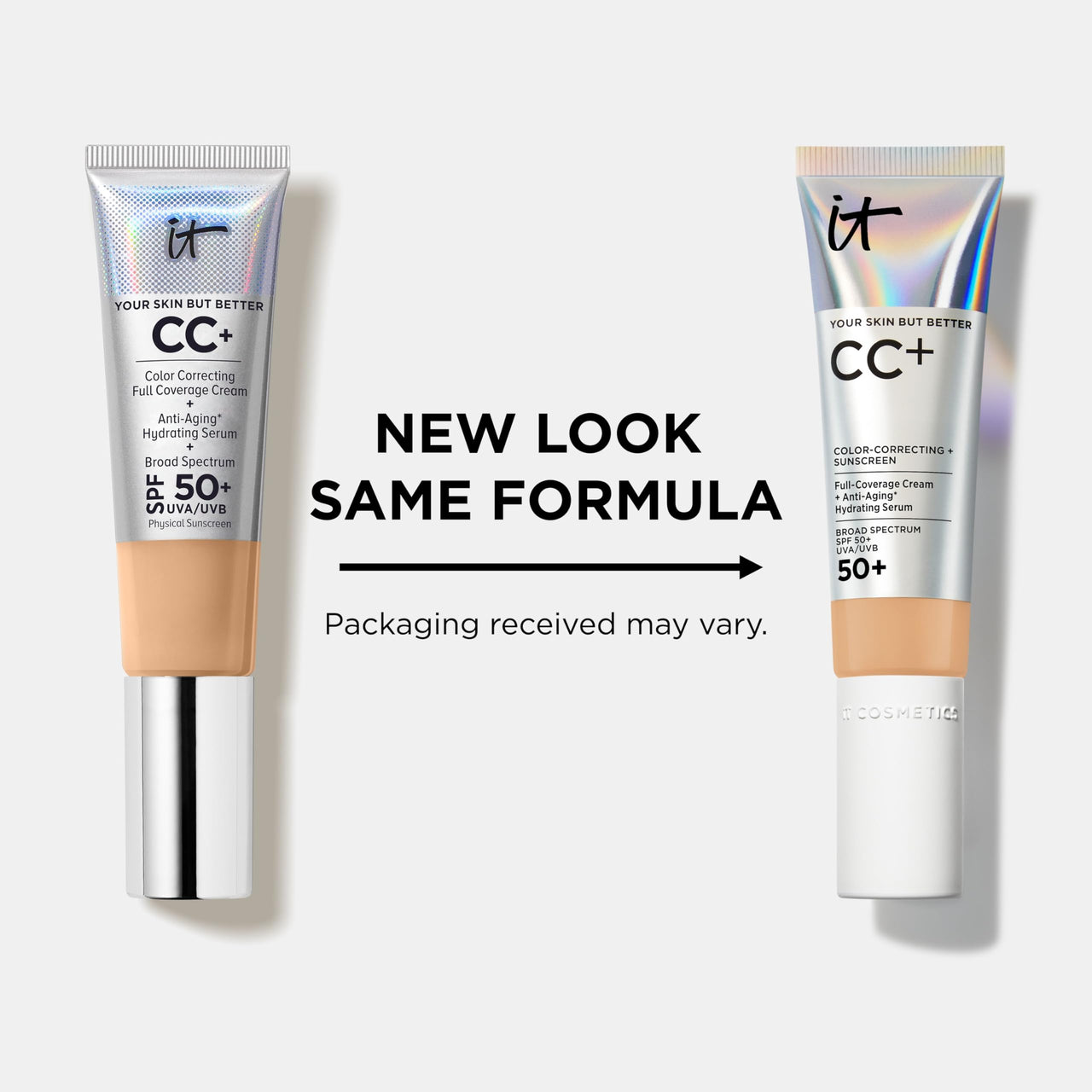 IT Cosmetics CC+ Cream (Light Medium) - Natural Full Coverage Foundation With SPF 50+, Color Corrector & Anti-Aging Hydrating Serum, Hyaluronic Acid + Peptides, Lightweight - 1.08 fl oz