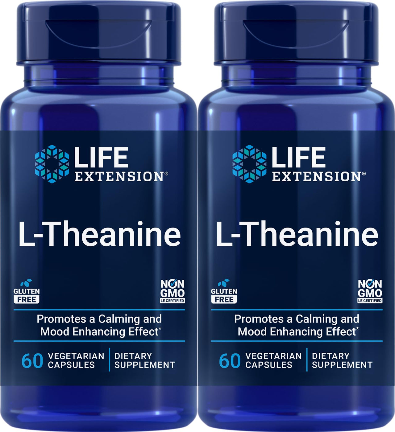 Life Extension L-Theanine, 60 Vegetarian Capsules (Pack of 2) - Amino Acid Derived from Tea - Gluten-Free, Non-GMO