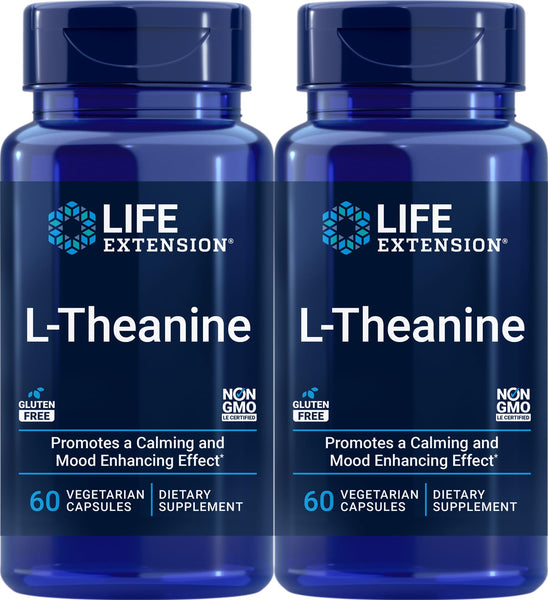 Life Extension L-Theanine, 60 Vegetarian Capsules (Pack of 2) - Amino Acid Derived from Tea - Gluten-Free, Non-GMO
