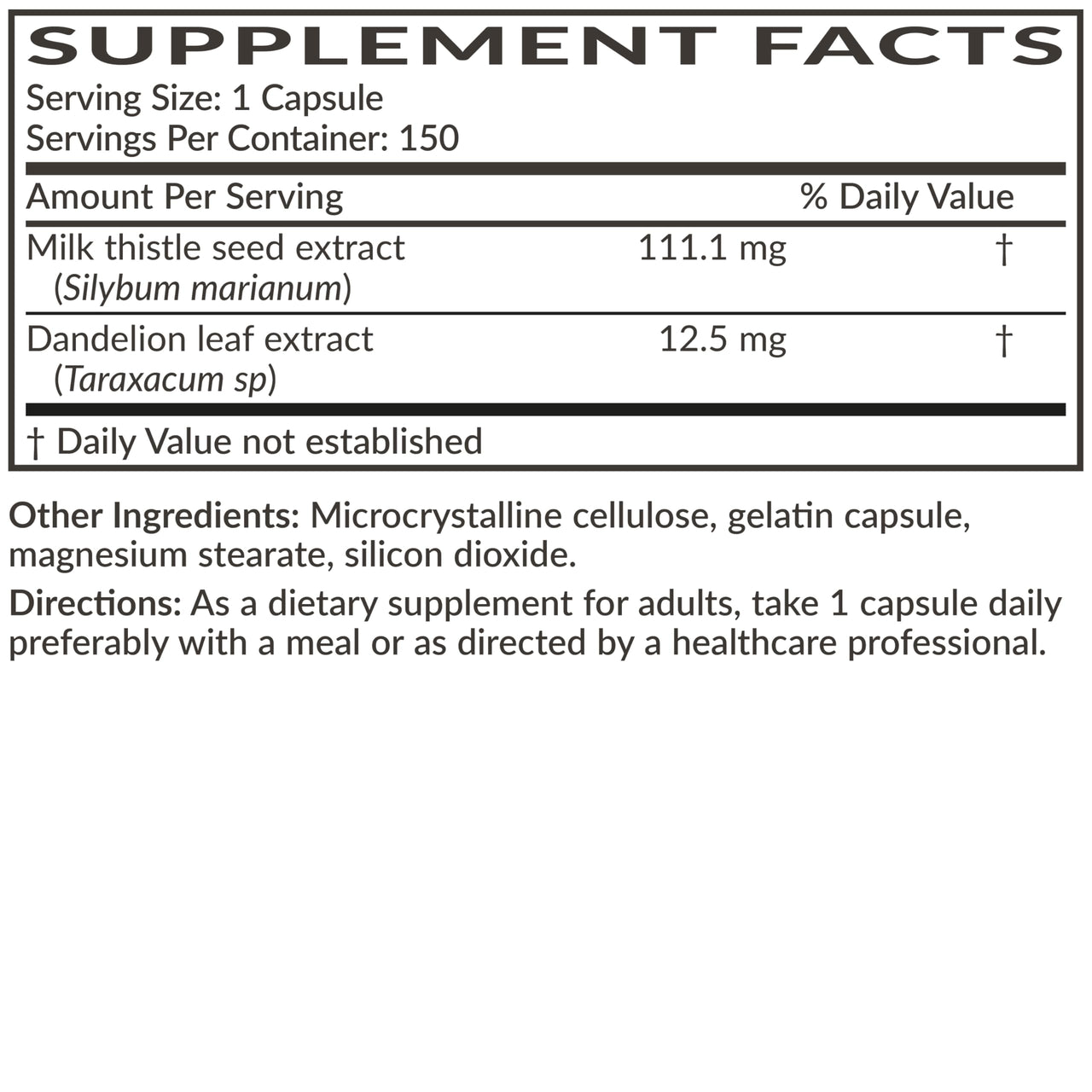 Futurebiotics Milk Thistle Silymarin Marianum & Dandelion Extract Liver Health Support, Antioxidant Support, Detox, 150 Capsules