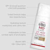 Thumbnail for EltaMD UV AOX Elements Tinted Mineral Face Sunscreen Lotion, Tinted Moisturizer for Face SPF 50 with Antioxidants, For Dry Sensitive Skin 1.7 oz Pump