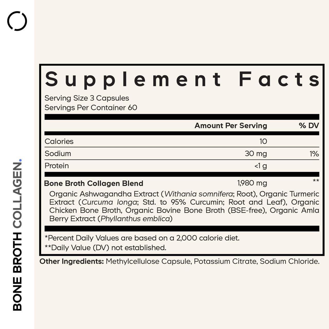 Codeage Organic Bone Broth Collagen Peptides Capsules Supplement, Bone Broth Grass Fed Beef, Free-Range Chicken, Turmeric & Ashwagandha - Collagen Types I, II, III - Non-GMO - 180 Capsules
