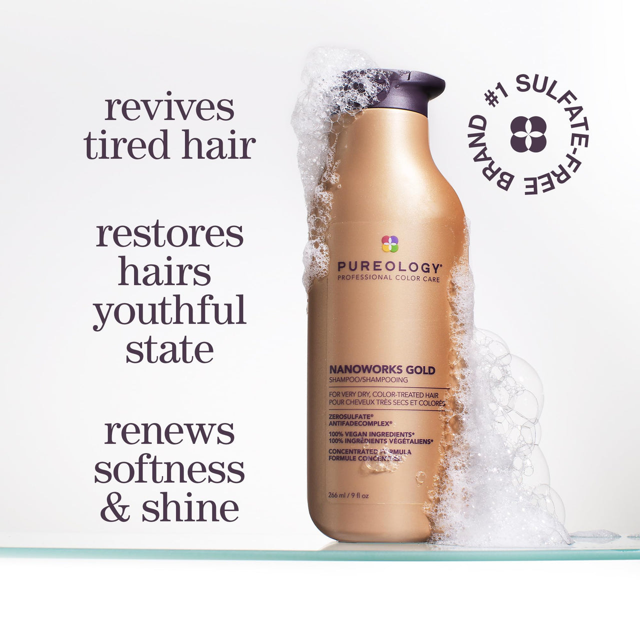 Pureology Nanoworks Gold Shampoo | For Very Dry, Color-Treated Hair | Renews Softness & Shine | Sulfate-Free | Vegan