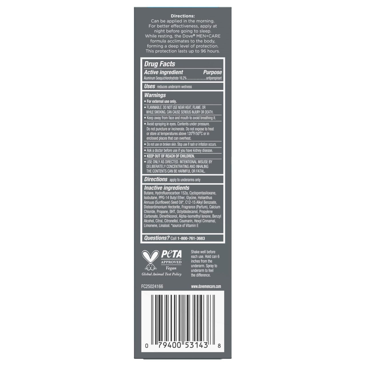Dove Men+Care Anti-Perspirant Spray Clean Comfort Maximum Sweat Protection 96-Hour Comfort 3.8 oz