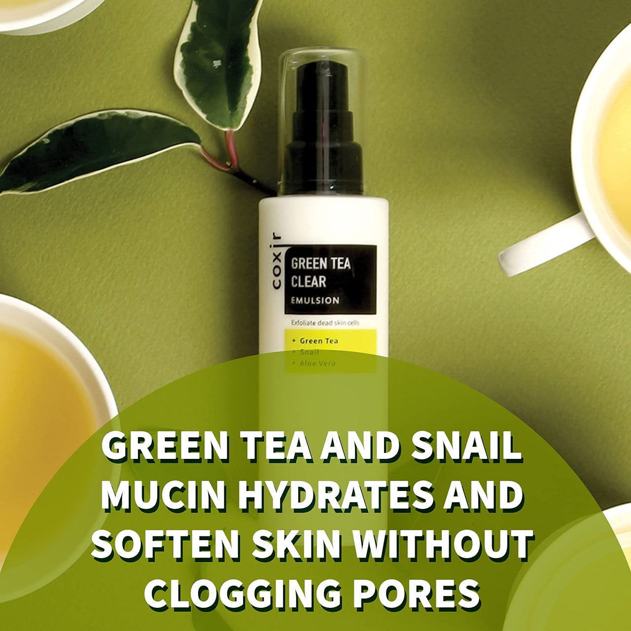 coxir GREENTEA CLEAR EMULSION for calming and hydrates skin l Paraben Free, Cruelty Free, Korean Skin Care [100ml/3.38 fl.oz]