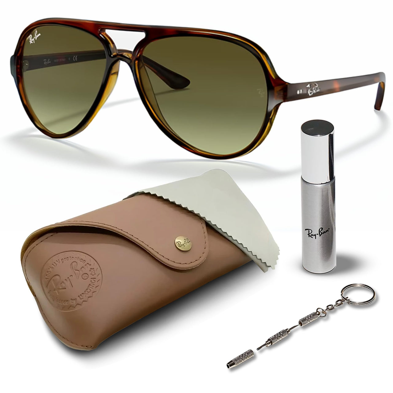 Ray-Ban RB4125 CATS 5000 CLASSIC Pilot Shaped Non-Polarized Sunglasses for Men – Includes Official RAYBAN Eyewear Kit – Ideal Formal & Casual Wear Sunglasses – Green Gradient Lens