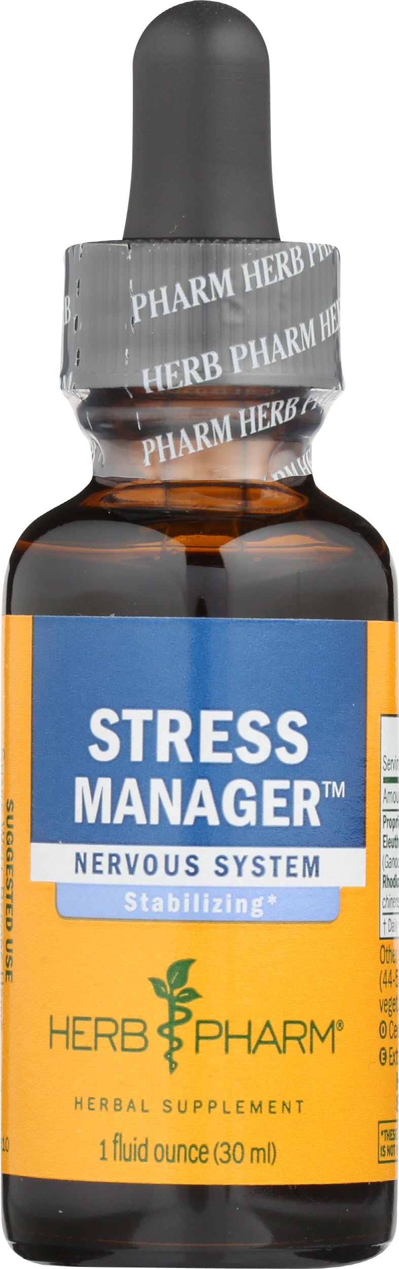 Herb Pharm Stress Manager: Adaptogenic Stress Support Tincture, Rhodiola Rosea, Holy Basil Extract, Reishi Mushroom Extract, Adrenal Function Support, Vegan, Non-GMO, 1 Oz - Packaging May Vary