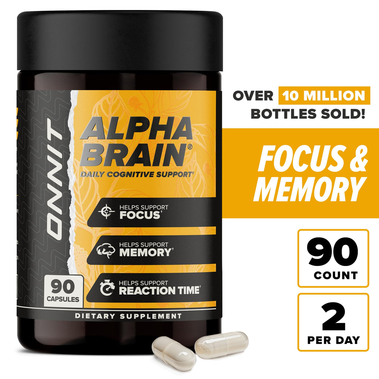 ONNIT Alpha Brain Nootropic Brain Supplement for Men and Women, IGEN Non-GMO Tested, Memory, Mental Clarity, Cognitive Support and Focus Capsules with L-Theanine and Vitamin B6 (90 Count)