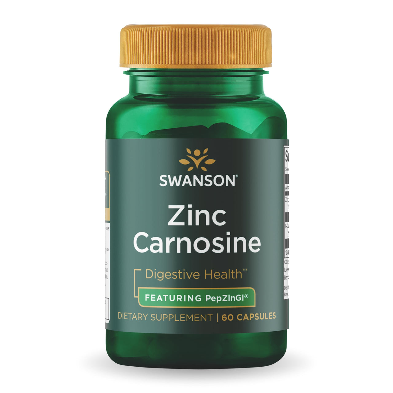 Swanson Zinc Carnosine - Supports Healthy Stomach Mucosal Lining & Microbial Balance for Digestive Health* - Contains PepzinGI - Non-GMO - 60 Capsules