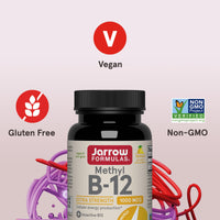 Thumbnail for Jarrow Formulas Methyl Vitamin B-12 1000 mcg, 100 Chewable Tablets, Lemon Flavored- Bioactive B12 Vitamin - Supports Cellular Energy Production, Brain Health & Metabolism - 100 Servings