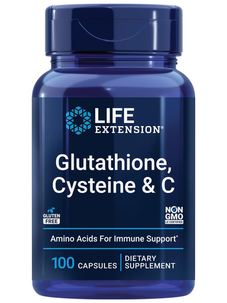 Life Extension Glutathione, Cysteine & C, 500 mg of Vitamin C, Powerful antioxidant Supplement to Support Liver Health, Gluten-Free, Non-GMO, 100 Capsules
