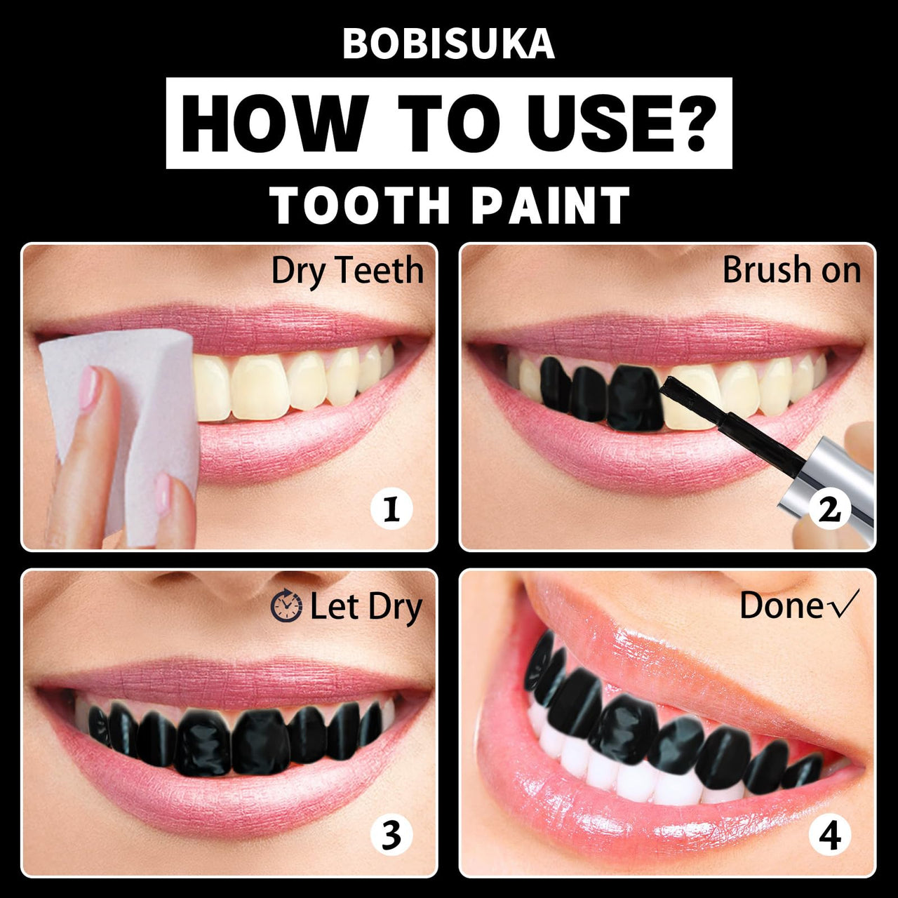 BOBISUKA Black Tooth Paint, Professional Black Out Teeth Makeup Solution - Safe, Quick Dry & Realistic, Perfect for Cosplay, Halloween Makeup, Theater, and Special Effects (5 ml)
