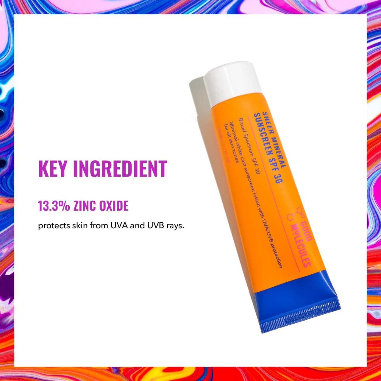 Good Molecules Sheer Mineral Sunscreen SPF 30 - Minimal White Cast Zinc Oxide Sunscreen For Face - Hydrating Hyaluronic Acid, UVA/UVB Protection, Reef-Safe