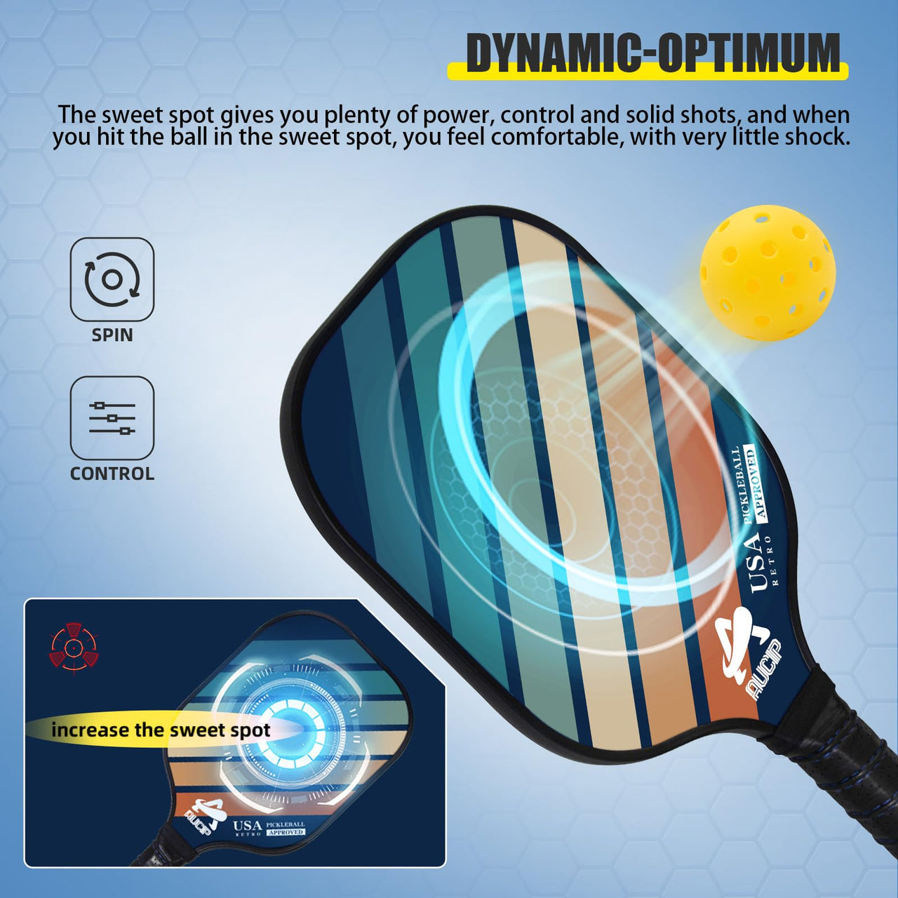 USAPA Approved Pickleball Paddle Set - 2 Pack of PP Honeycomb Core Fiberglass Surface Paddles, Lightweight Pickleball Kit with Breathable Handle, Includes 2 Paddles, 4 Balls, 2 Tapes, and 1 Bag