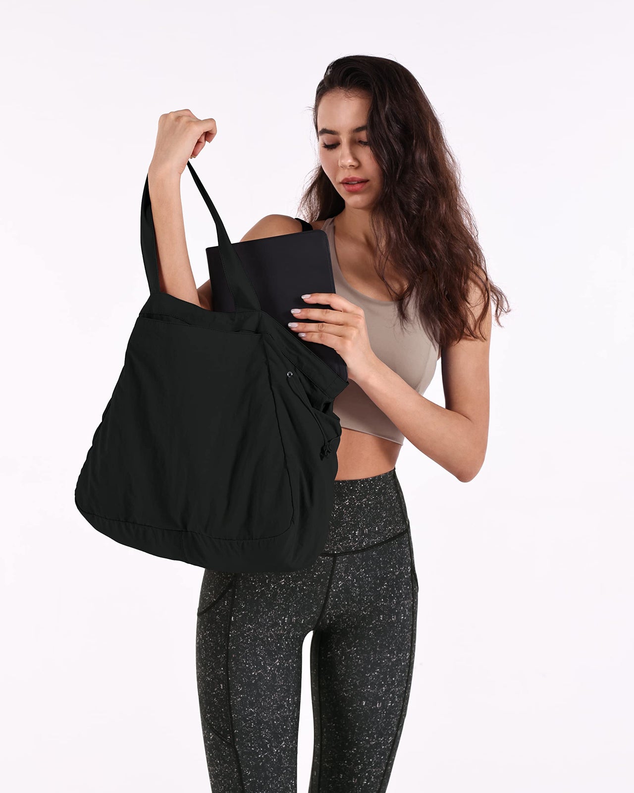 ODODOS 18L Side-Cinch Shopper Bags Lightweight Shoulder Bag Tote Handbag for Shopping Workout Beach Travel, Black