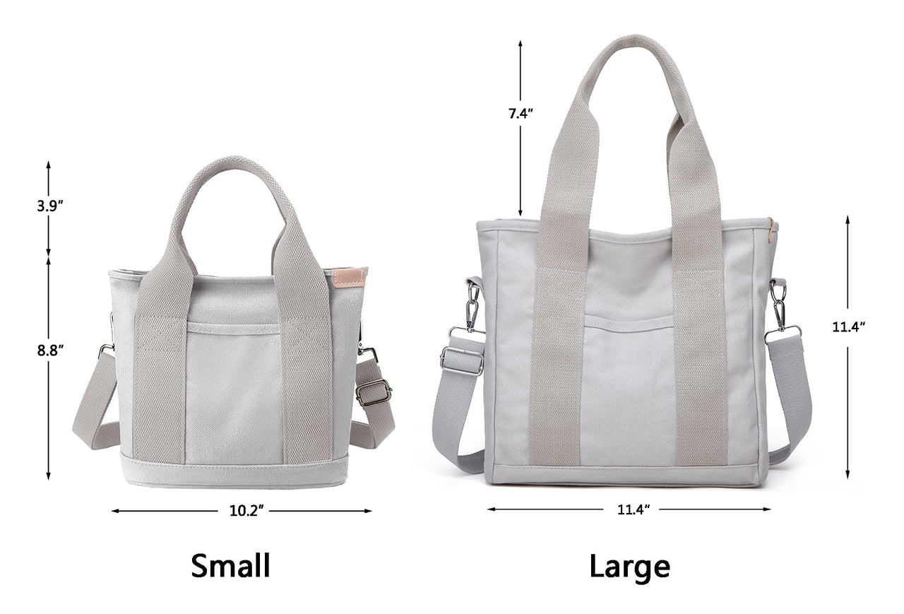 Halemet Light Grey Canvas Shoulder Bag, Small Tote Bag with Zipper for Women, 9.0' x 5.9' x 8.3' (L x W x H), 14.1 oz, Polyester, Heart Pattern, Lightweight, Occasions Variable