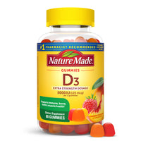 Thumbnail for Nature Made Vitamin D3 5000 IU Per Serving Gummies Extra Strength, Bone and Immune Health Support, 80 Vitamin D Gummies for Adults, 40 Day Supply