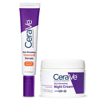 Thumbnail for CeraVe Vitamin C Serum and Night Cream Skin Care Set, Brightening Serum with 10% Pure Vitamin C and Night Moisturizer with Peptides, Hyaluronic Acid and Ceramides, 1oz Vit C + 1.7oz Moisturizer