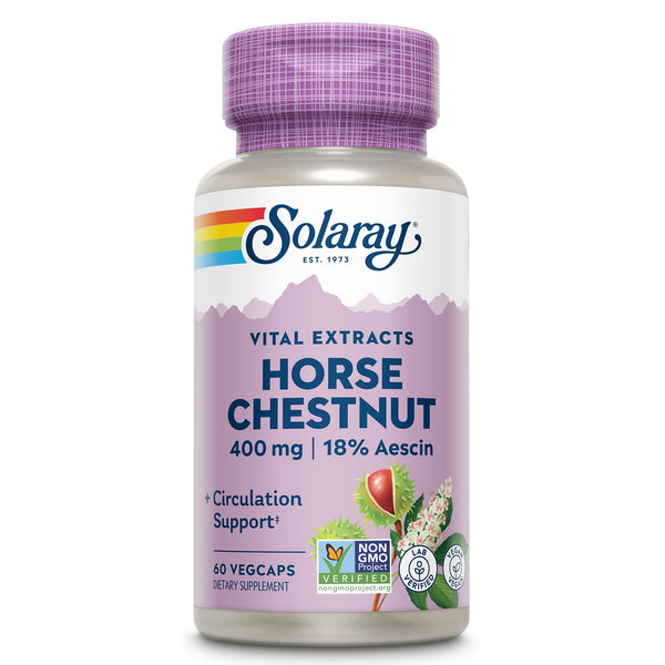 Solaray Horse Chestnut Extract 400 mg - Standardized to 72 mg Aescin - With 55 mg of Butchers Broom - Vein and Blood Circulation Supplements - Vegan, Non-GMO, 60-Day Guarantee, 60 Servings, 60 VegCaps