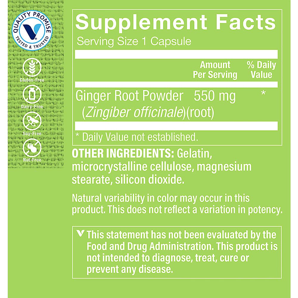 The Vitamin Shoppe Ginger Root 550MG, Whole Herb Supplement (100 Capsules)