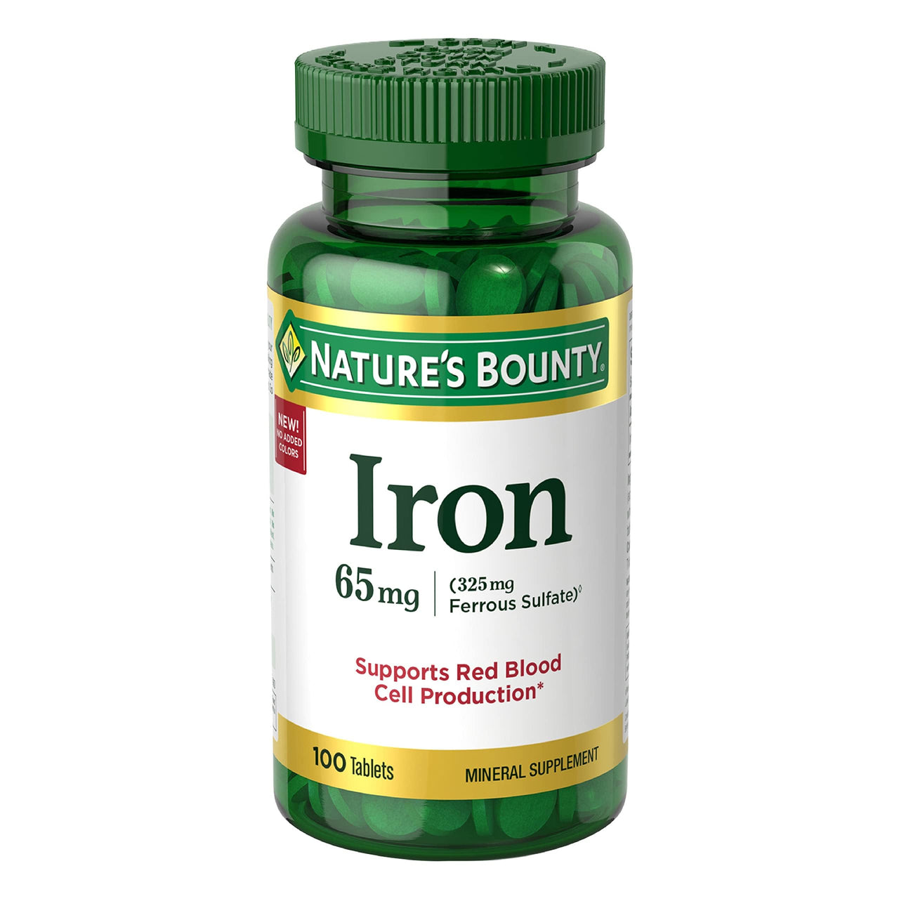 Nature'S Bounty Iron 65Mg, 325 Mg Ferrous Sulfate, Cellular Energy Support, Promotes Normal Red Blood Cell Production, 100 Tablets