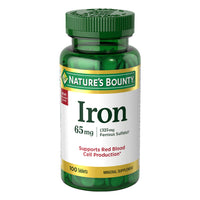 Thumbnail for Nature'S Bounty Iron 65Mg, 325 Mg Ferrous Sulfate, Cellular Energy Support, Promotes Normal Red Blood Cell Production, 100 Tablets