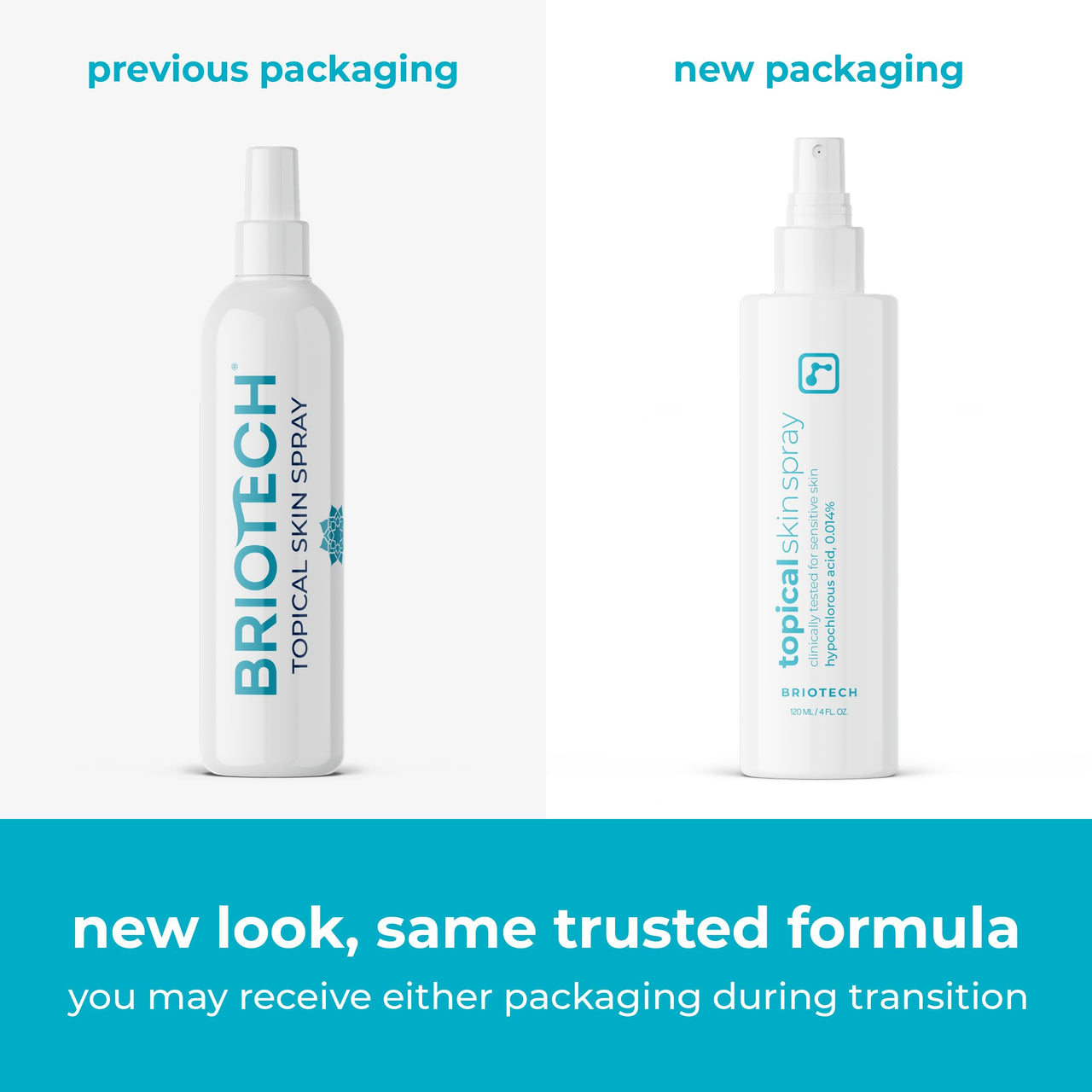 BRIOTECH Topical Skin Spray, Hypochlorous Acid Spray for Body & Face, HOCl Facial Mist, Support Against Irritation, Redness, Packaging May Vary, 4oz (2 Pack)