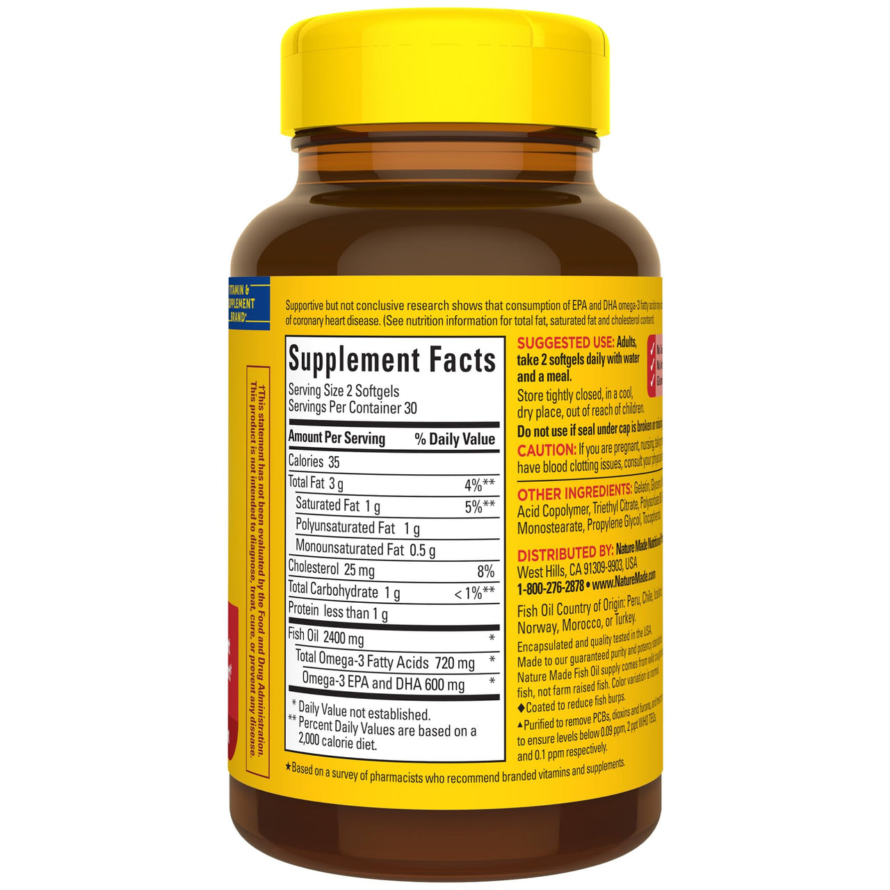 Nature Made Burp Less Fish Oil Omega 3 Supplements, 1200 mg Softgels, EPA DHA Omega 3 Fish Oil Supplements for Healthy Heart Support, 60 Softgels, 30 Day Supply