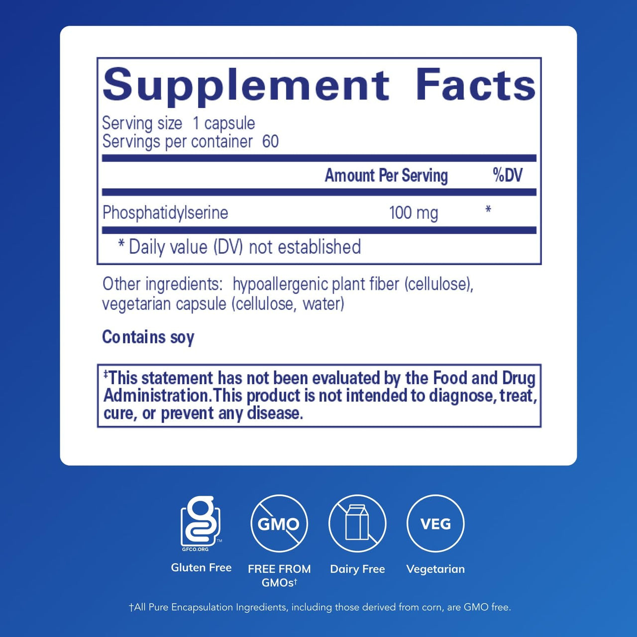 Pure Encapsulations PS 100 | Phosphatidylserine Amino Acid Supplement for Brain and Memory* | 60 Capsules