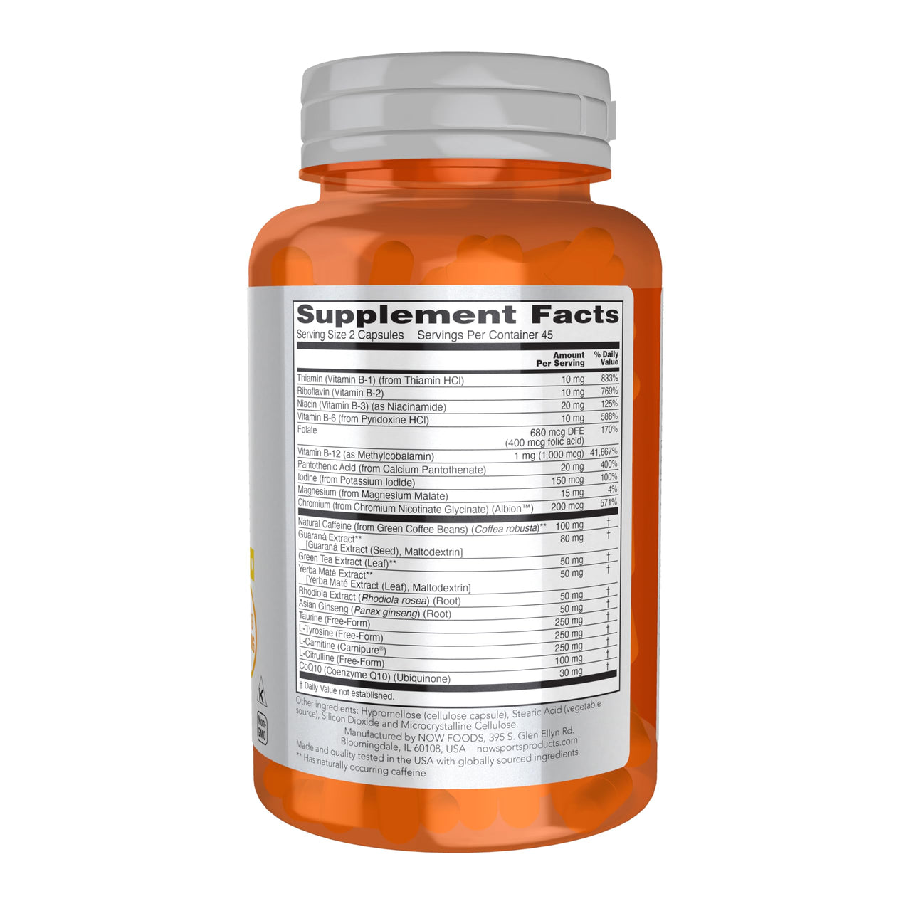 NOW Foods Sports Nutrition, Sports Energy Extreme with B Vitamins and other cofactors such as Chromium, Magnesium Malate and Carnitine, 90 Veg Capsules