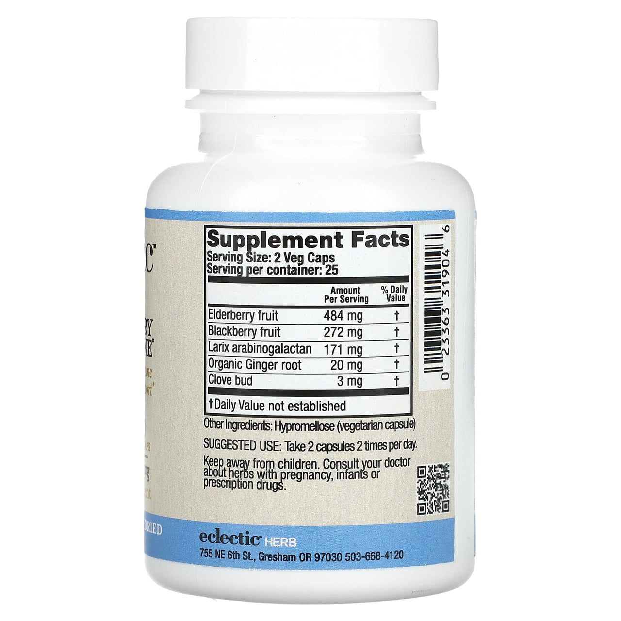 Eclectic Herb - Elderberry Immune Capsules | Super Immune System Support | Freeze Dried, Concentrated Herbal Supplement | Natural, Wildcrafted, Non-GMO, Gluten Free, Vegan (90 CT | 475 mg)