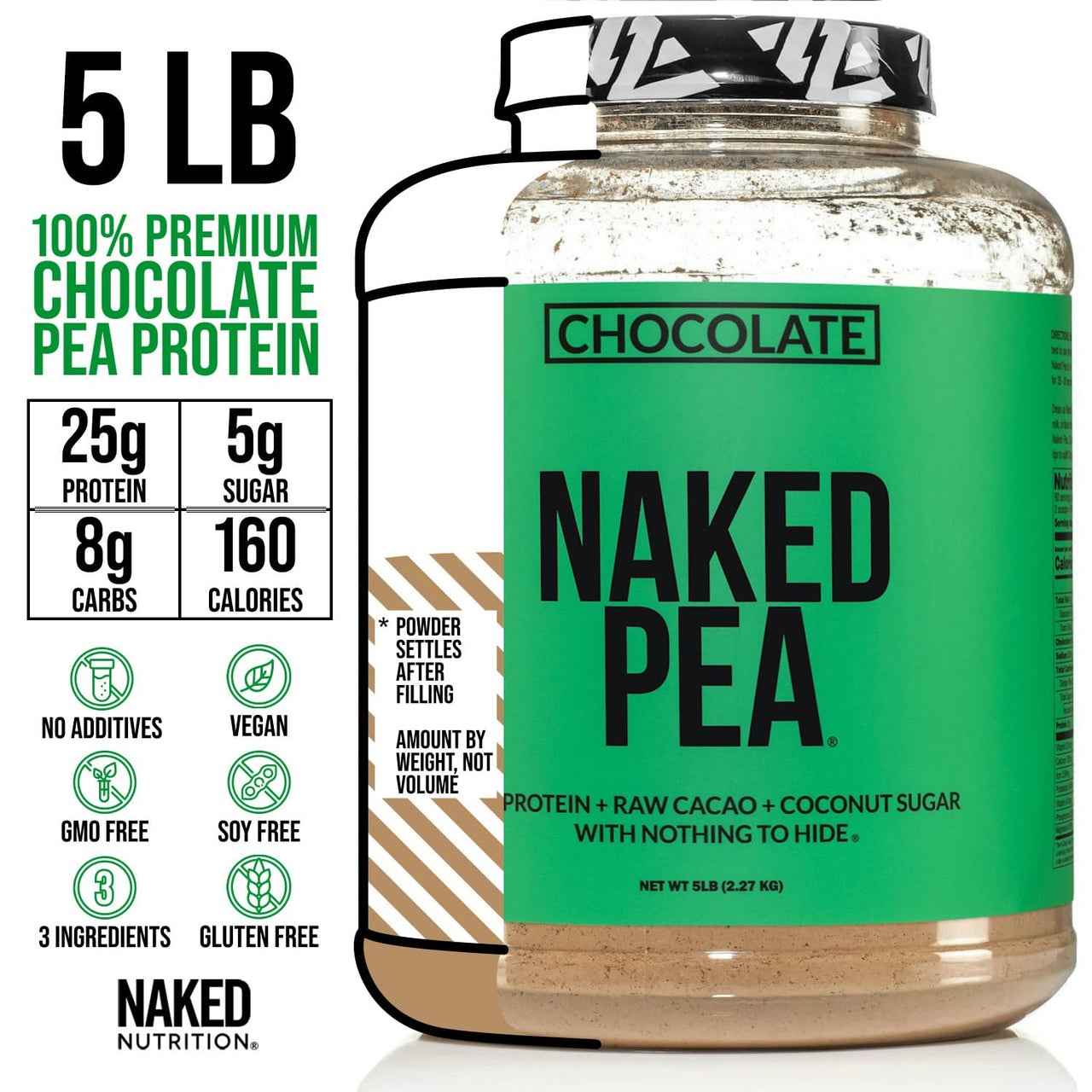 NAKED Chocolate Pea Protein Isolate 5LB Bulk Pure Micronized Creatine Monohydrate 500g (100 Servings) – Plant-Based; Vegan; Non-GMO; Gluten Free; Soy Free; Lactose Free