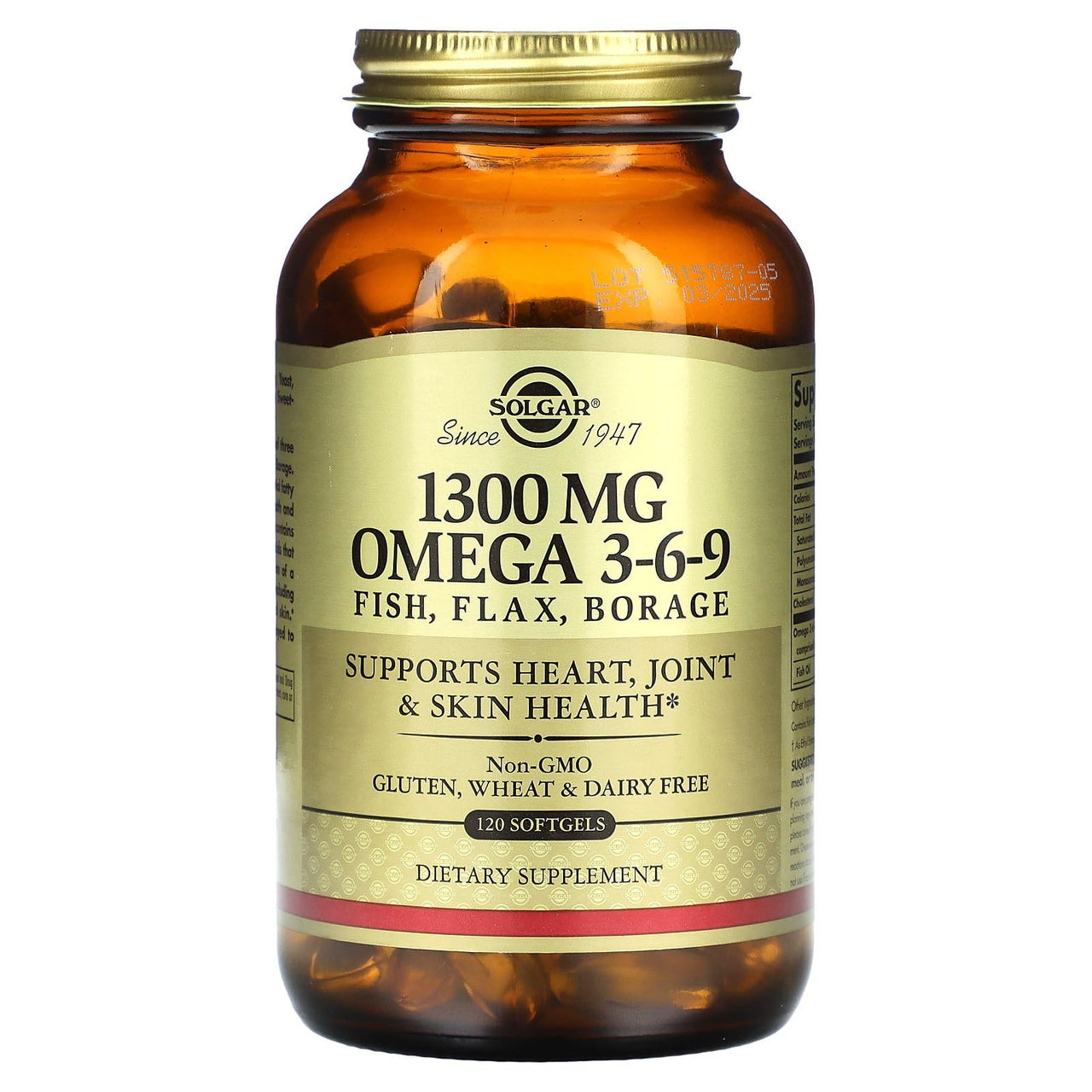 Solgar 1300 mg Omega 3-6-9, 120 Softgels - Fish Oil Supplement - Support for Joint & Skin Health - Includes Flaxseed & Borage - Contains EPA & DHA Omega 3 Fatty Acids - 40 Servings