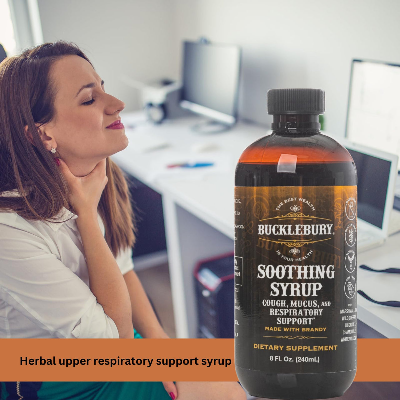 BUCKLEBURY Cough Syrup for Adults & Kids â€“ Premium Soothing Herbal Supplement with Wild Cherry Bark & Marshmallow Root â€“ Natural Cough Syrup for Sinus, Bronchi, Throat, and Respiratory Support â€“ 8 oz