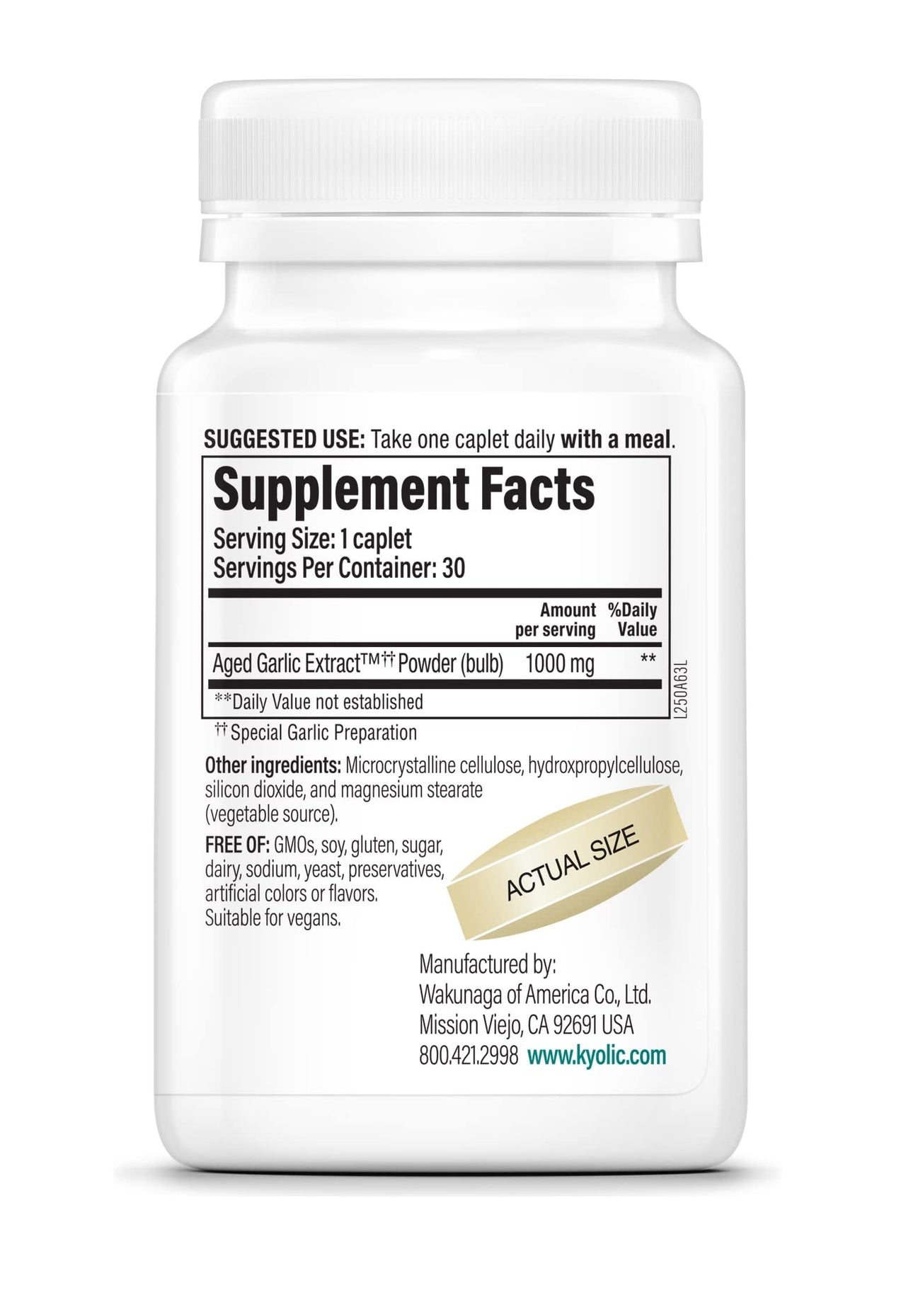 Kyolic Aged Garlic Extract Formula 250, Cardiovascular Health*, One Per Day 30 Caplets
