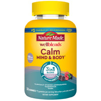 Thumbnail for Nature Made Wellblends Calm Mind & Body, Magnesium Citrate, Ashwagandha 125mg & GABA 100mg Blend for Stress Relief, 38 Gummy Vitamins