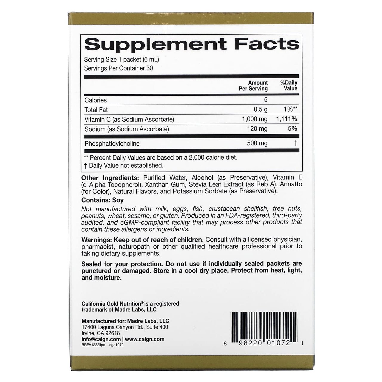 Liposomal Vitamin C by California Gold Nutrition - Liquid Supplement for Antioxidant & Immune Support - Vegan Friendly - Gluten Free, Non-GMO - 1,000 mg - 30 Packets - Natural Orange Flavor