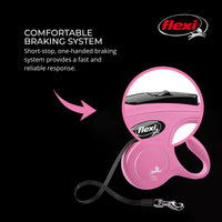 Thumbnail for FLEXI New Classic Tape Retractable Dog Leash for Medium Dogs Upto 55 lbs. – 16 ft., Pink | Tangle Free Pet Walking Leash with One-Handed Brake, Pause, Lock | German Quality Product