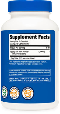 Thumbnail for Nutricost Slippery Elm Bark Capsules 1000mg Per Serving, 120 Capsules - Non-GMO, Gluten Free, Vegetarian Friendly