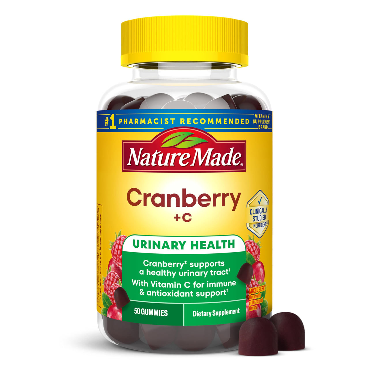 Nature Made Cranberry with Vitamin C Gummies for Adults, Urinary Tract Health for Women and Men, Cranberry Supplement, 50 Gummies, 25 Day Supply