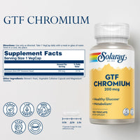 Thumbnail for Solaray GTF Chromium 200mcg - Supports Balanced Metabolism and Energy Levels - Vegan Chromium Supplements - Lab Verified, 60-Day Guarantee - 100 Servings, 100 VegCaps