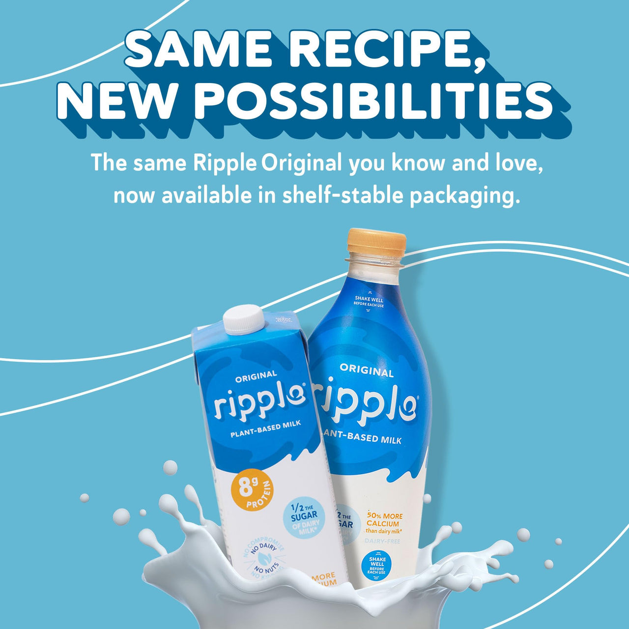 Ripple Original Plant Based Milk | 8g of Quality Sourced Pea Protein, Calcium Rich | Shelf Stable | Vegan & Non GMO Certified | Dairy, Soy, Nut, Gluten, & Lactose Free | 32 Fl Oz Cartons (Pack of 6)