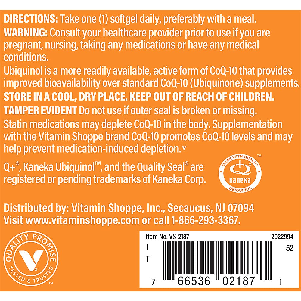 The Vitamin Shoppe Ubiquinol CoQ-10 100mg Beneficial for Those (120 Softgels)
