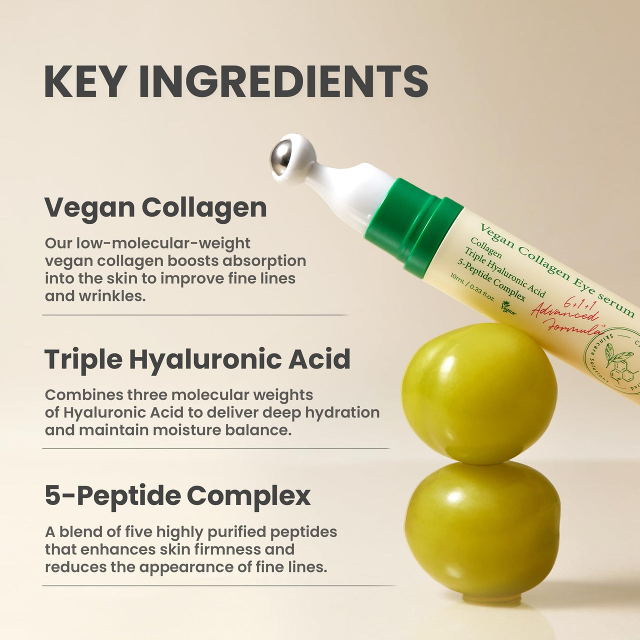 AXIS-Y Vegan Collagen Eye Serum - K Beauty Triple Hyaluronic Acid & Peptide Collagen Serum Improve Skin Elasticity, Reduce Fine Lines & Dark Circles - Vegan Korean Skin Care Eye Cream - 0.33 fl. oz.