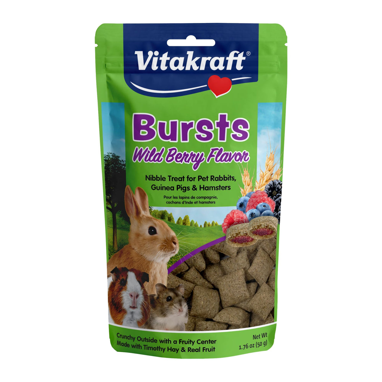 Vitakraft Bursts Small Animal Treat Wildberry Flavor 1.76 oz - Crispy Outside with Soft Berry Center - Fun Reward Snacks for Rabbits Guinea Pigs Hamsters and Other Small Pets