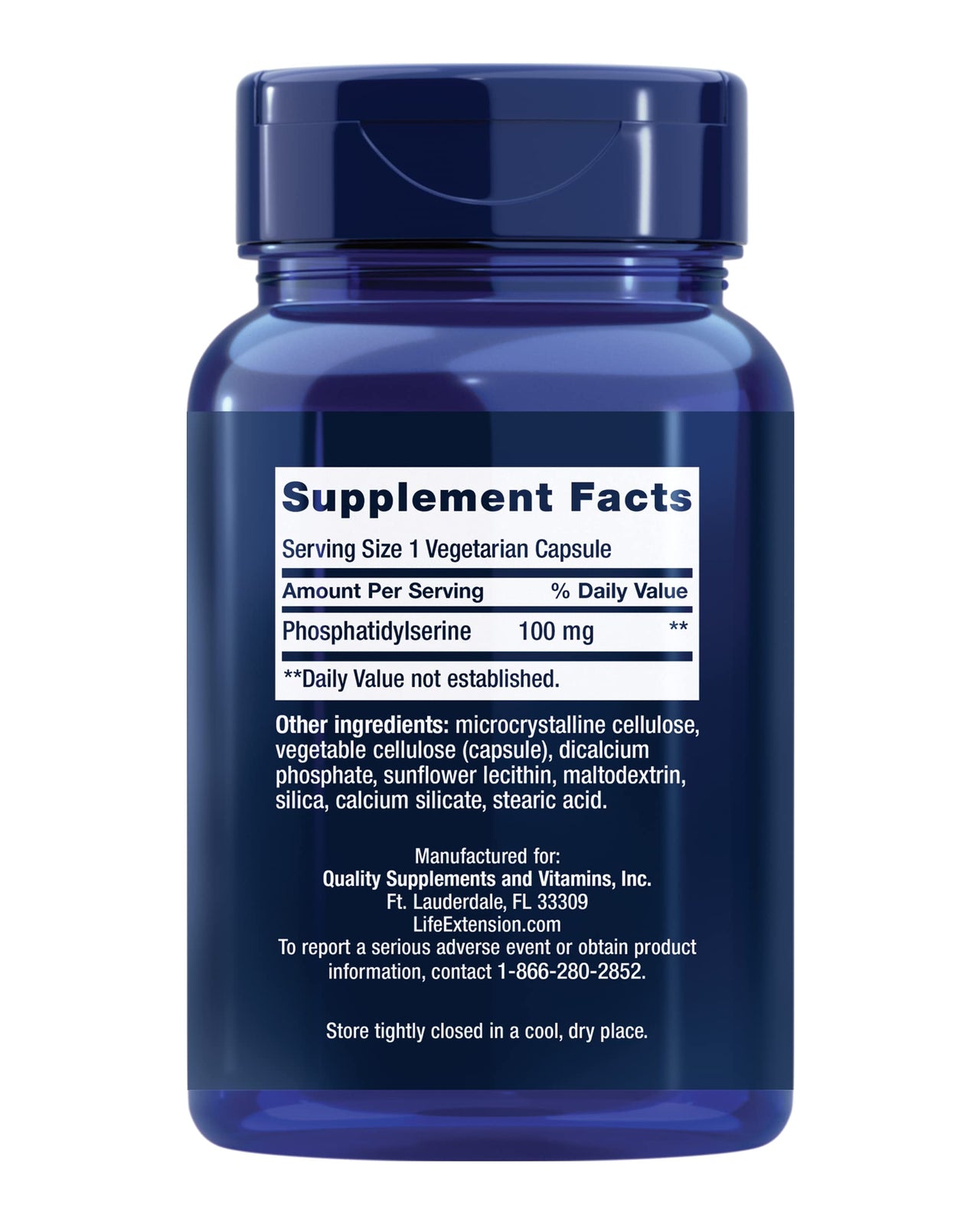 Life Extension PS Caps, phosphatidylserine, for Cognitive Performance, Gluten-Free, Non-GMO, Vegetarian, 100 Capsules