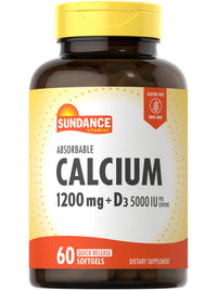 Thumbnail for Sundance Calcium 1200 mg with Vitamin D3 5000 IU | 60 Absorbable Softgels | Non-GMO & Gluten Free Supplement