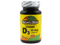 Thumbnail for Nature's Blend Vitamin D3 25 MCG (1000 IU) Easy-to-Swallow, 100 SOFTGELS